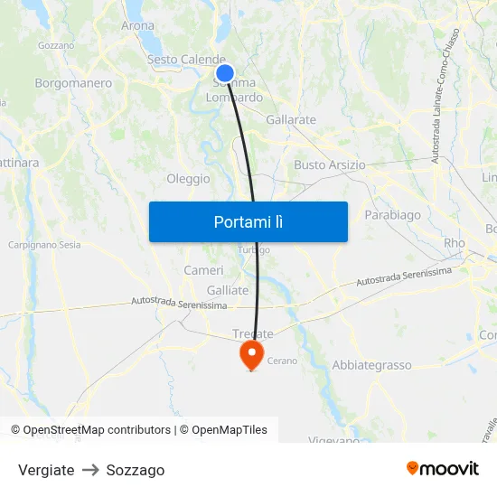 Vergiate to Sozzago map