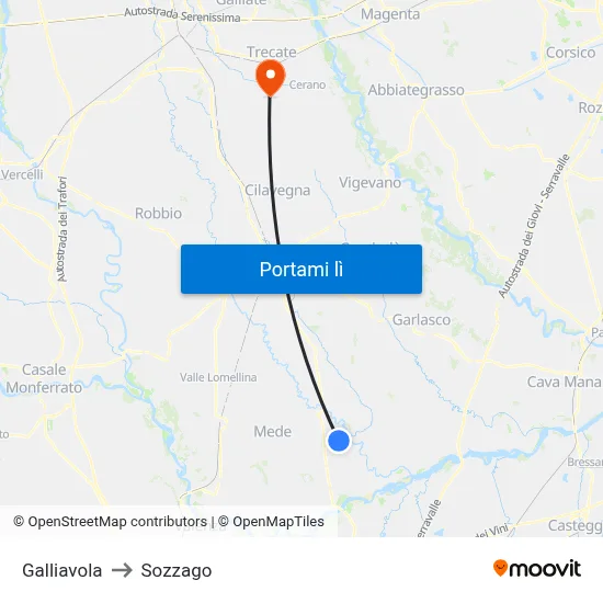 Galliavola to Sozzago map