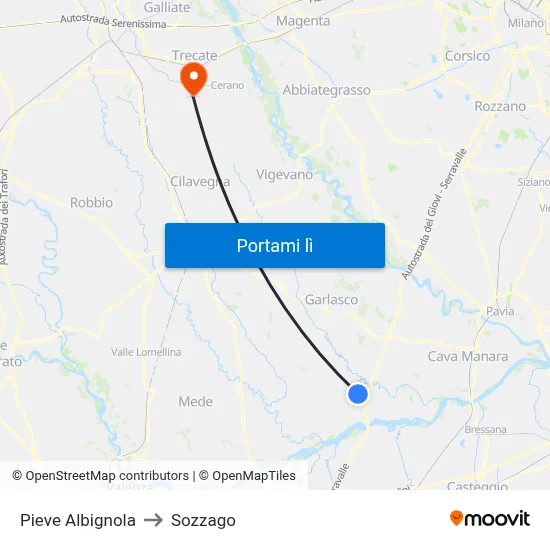 Pieve Albignola to Sozzago map