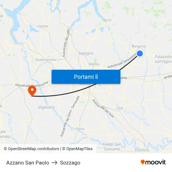 Azzano San Paolo to Sozzago map
