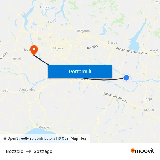 Bozzolo to Sozzago map