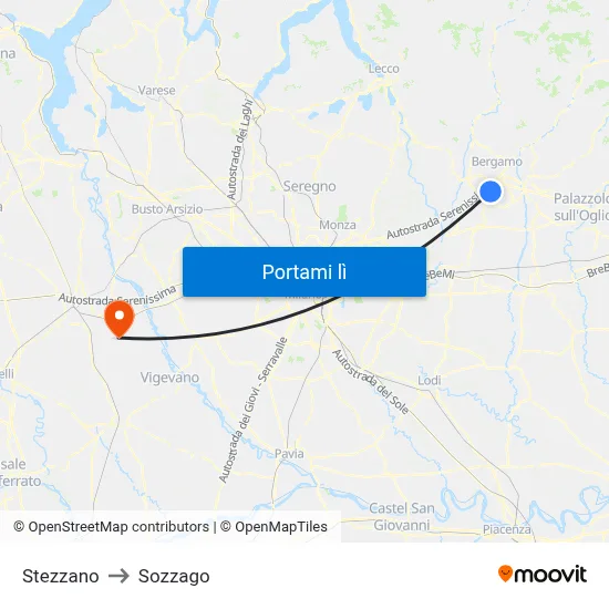 Stezzano to Sozzago map