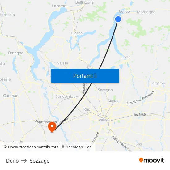 Dorio to Sozzago map