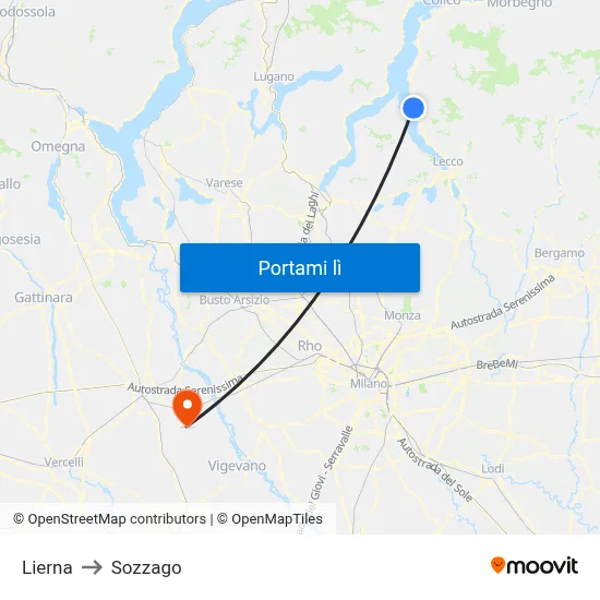 Lierna to Sozzago map