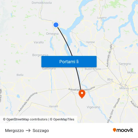 Mergozzo to Sozzago map