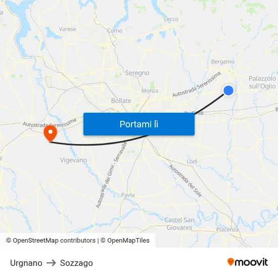 Urgnano to Sozzago map