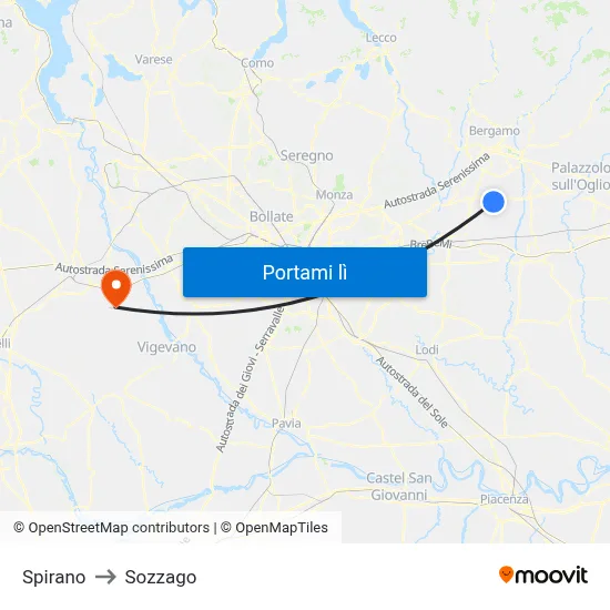 Spirano to Sozzago map
