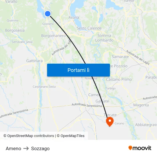 Ameno to Sozzago map