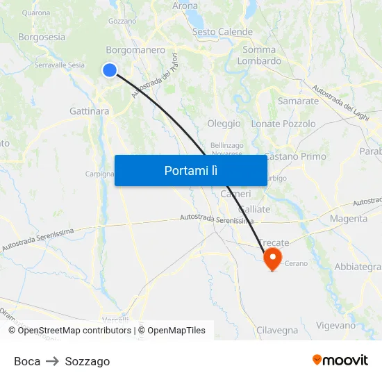 Boca to Sozzago map