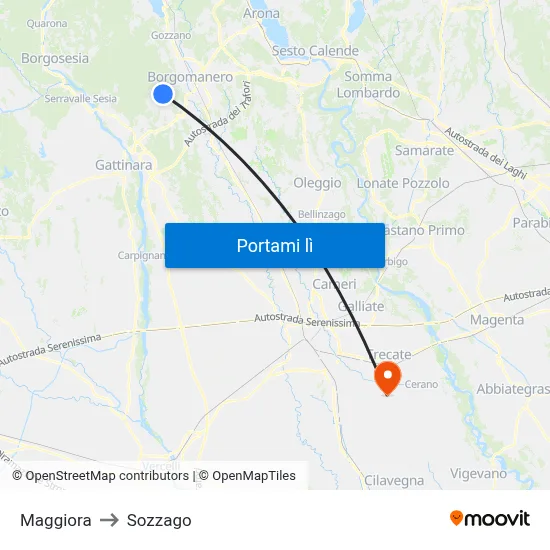 Maggiora to Sozzago map