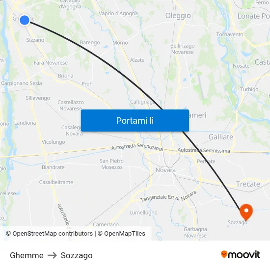 Ghemme to Sozzago map
