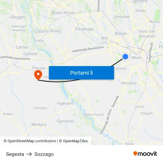 Segesta to Sozzago map