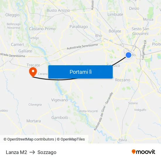 Lanza M2 to Sozzago map