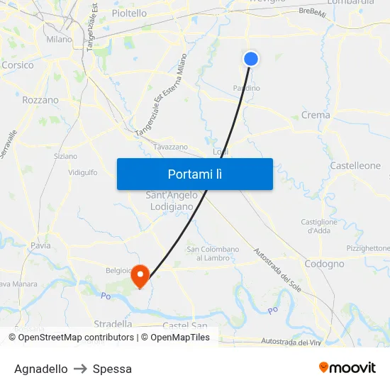 Agnadello to Spessa map