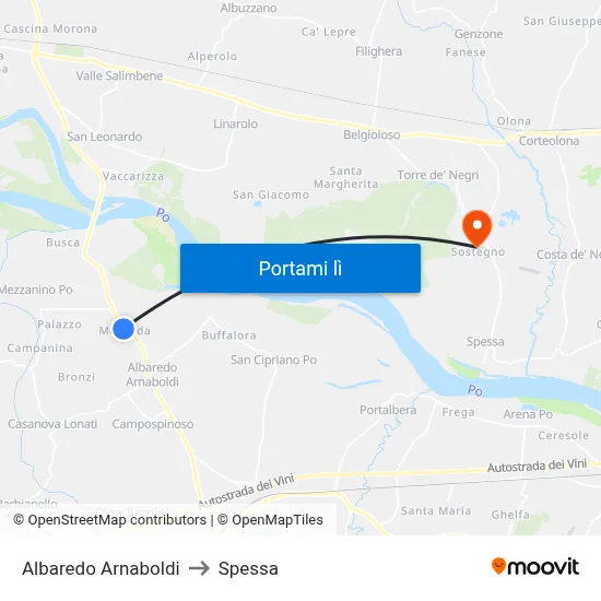 Albaredo Arnaboldi to Spessa map