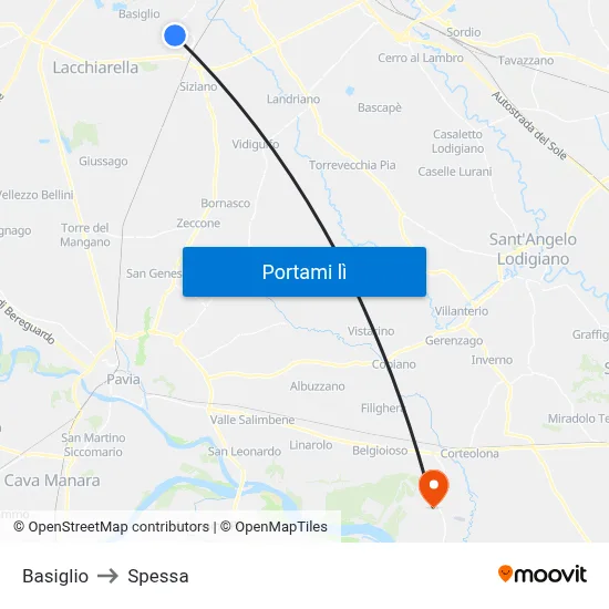 Basiglio to Spessa map