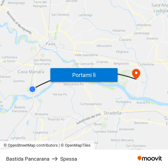 Bastida Pancarana to Spessa map