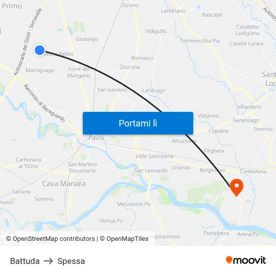 Battuda to Spessa map