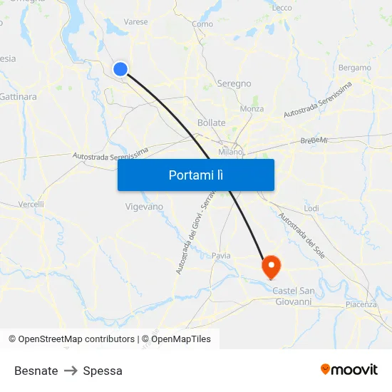 Besnate to Spessa map