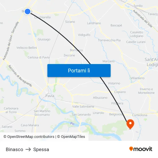 Binasco to Spessa map