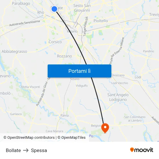 Bollate to Spessa map