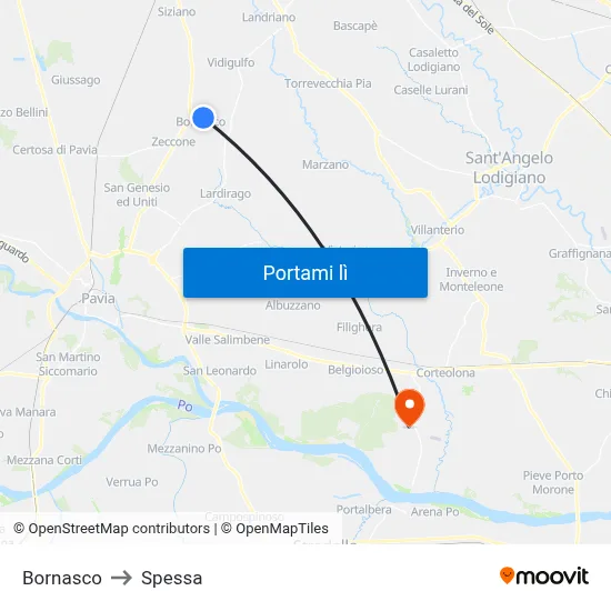 Bornasco to Spessa map