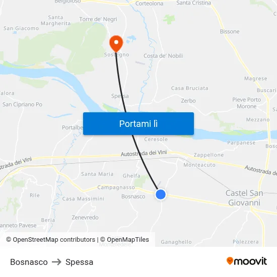 Bosnasco to Spessa map