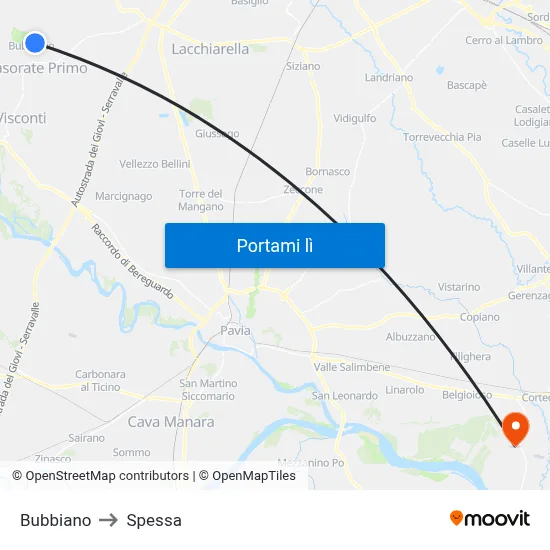Bubbiano to Spessa map