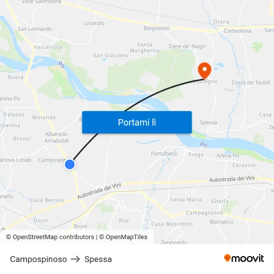 Campospinoso to Spessa map