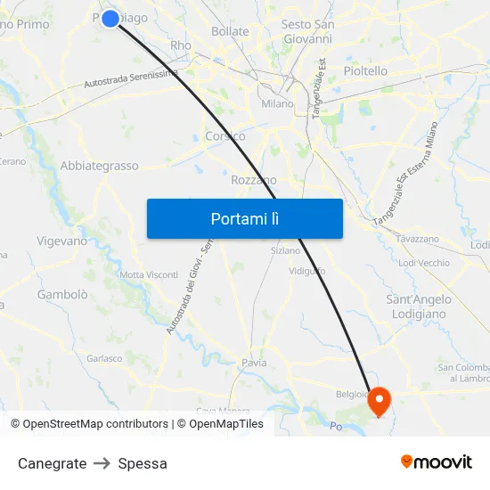 Canegrate to Spessa map
