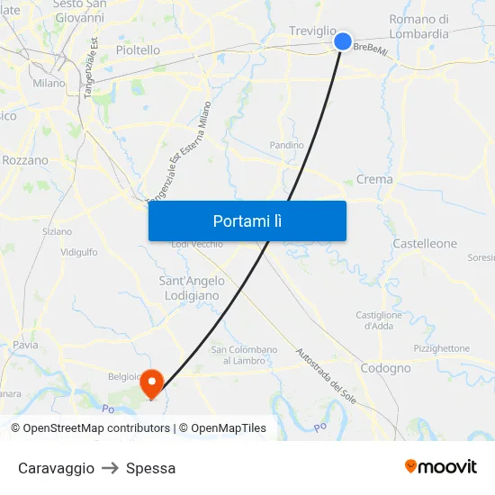 Caravaggio to Spessa map