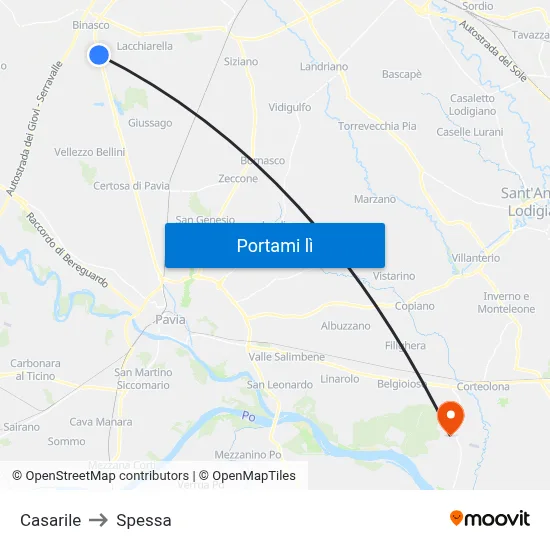 Casarile to Spessa map