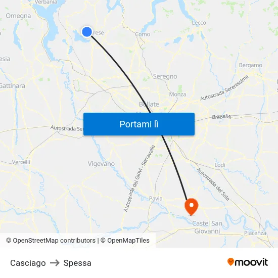 Casciago to Spessa map