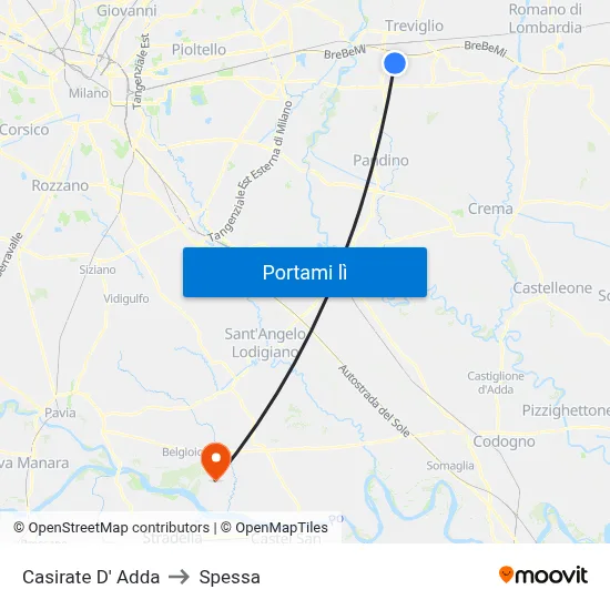 Casirate D' Adda to Spessa map