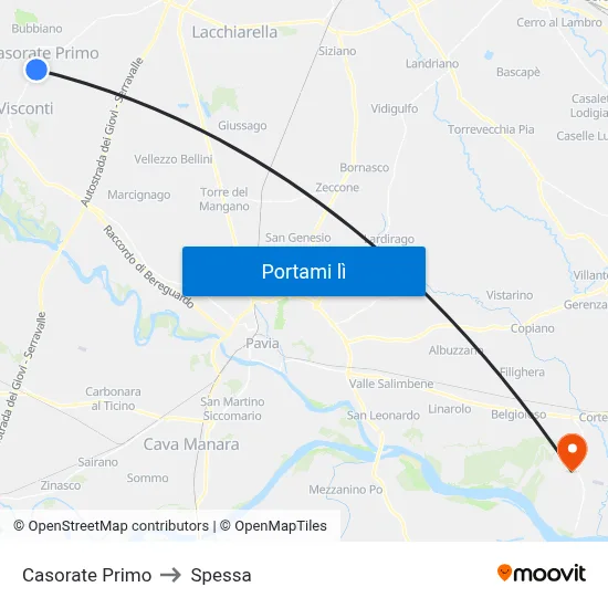 Casorate Primo to Spessa map