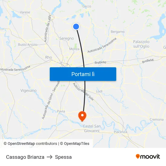 Cassago Brianza to Spessa map