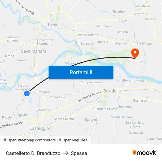Castelletto Di Branduzzo to Spessa map
