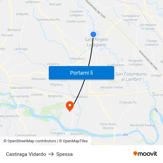 Castiraga Vidardo to Spessa map