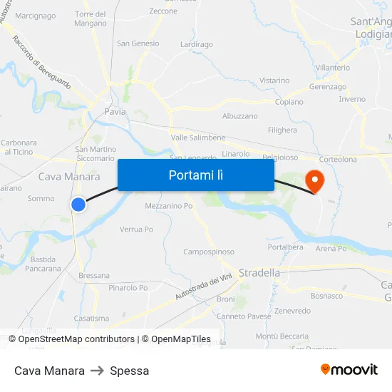 Cava Manara to Spessa map
