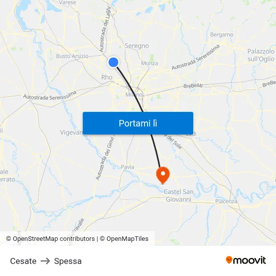 Cesate to Spessa map