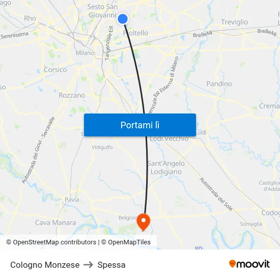 Cologno Monzese to Spessa map