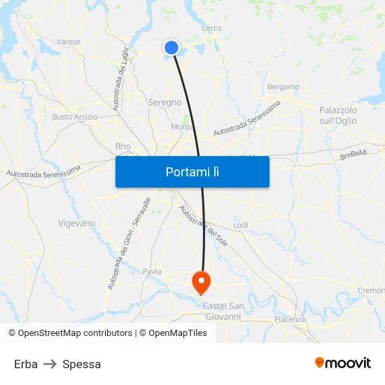 Erba to Spessa map