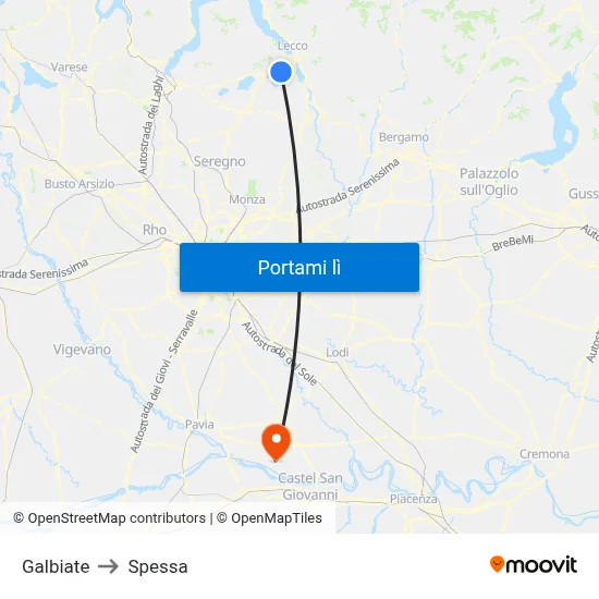 Galbiate to Spessa map