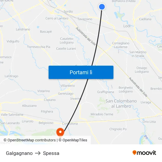 Galgagnano to Spessa map