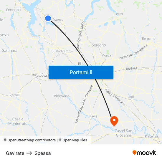 Gavirate to Spessa map