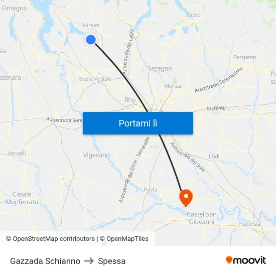 Gazzada Schianno to Spessa map