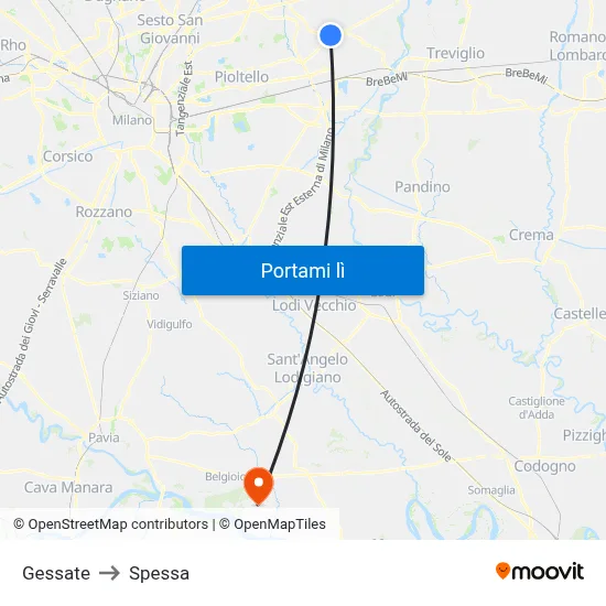 Gessate to Spessa map