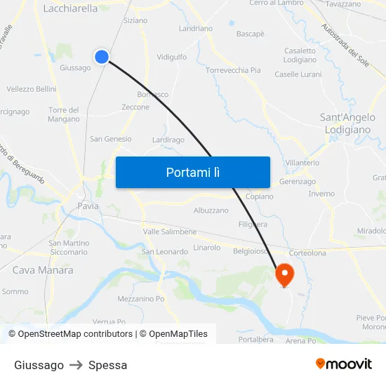 Giussago to Spessa map