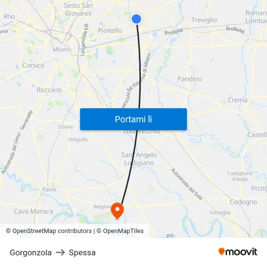 Gorgonzola to Spessa map