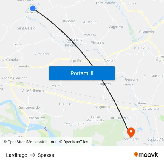 Lardirago to Spessa map